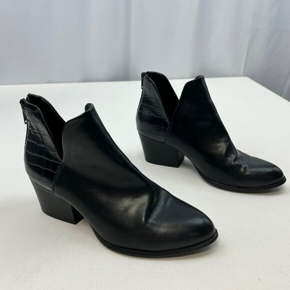 SO Womens Ankle Boots Faux Leather Heeled Black Size 9 Zip - Picture 2 of 10